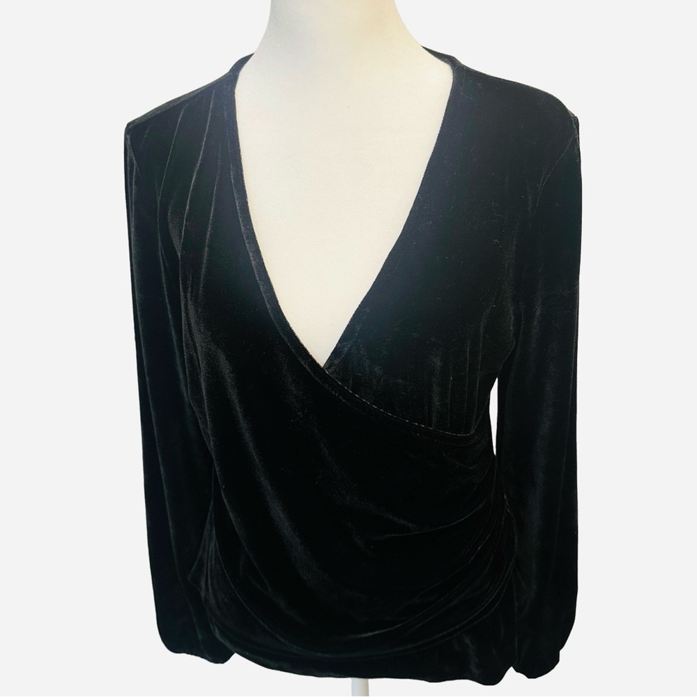 NWT Sexy Black‎ Velvet Faux Wrap Blouse Med Whimsigoth Witchy Office Siren Corp